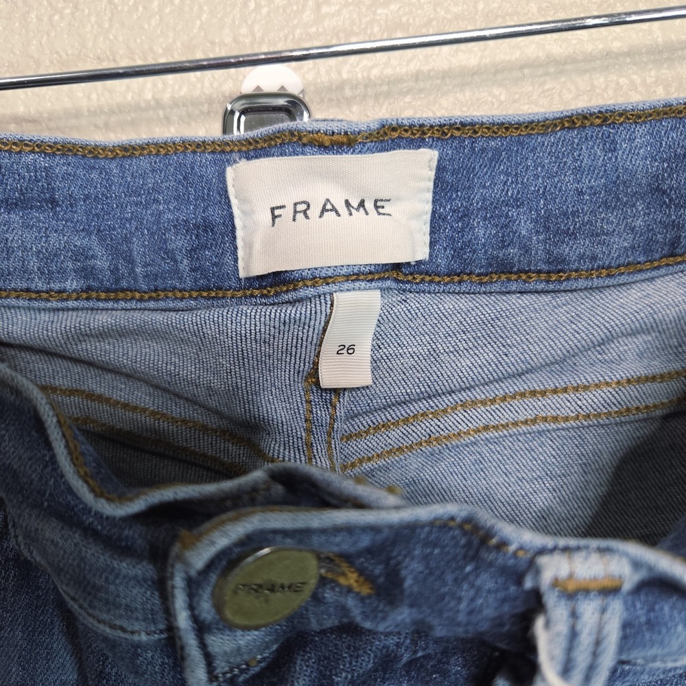 FRAME Le High Straight Jeans Women's 26 Bestia Wash High Rise Raw Hem Cropped - Picture 8 of 9